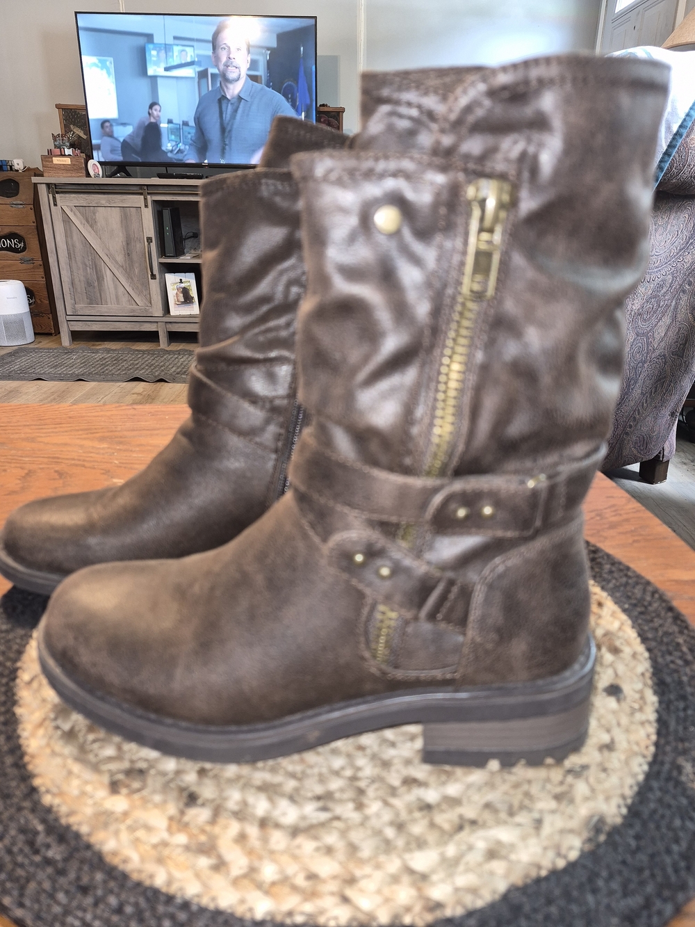 Carlos Santana Brown Mid-Calf Buckle & Zip Boots